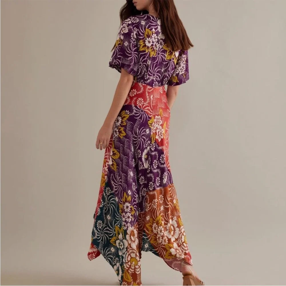 By Anthropologie V-Neck Flutter-Sleeve Buttoned Handkerchief Maxi Dress - Picture 3 of 17